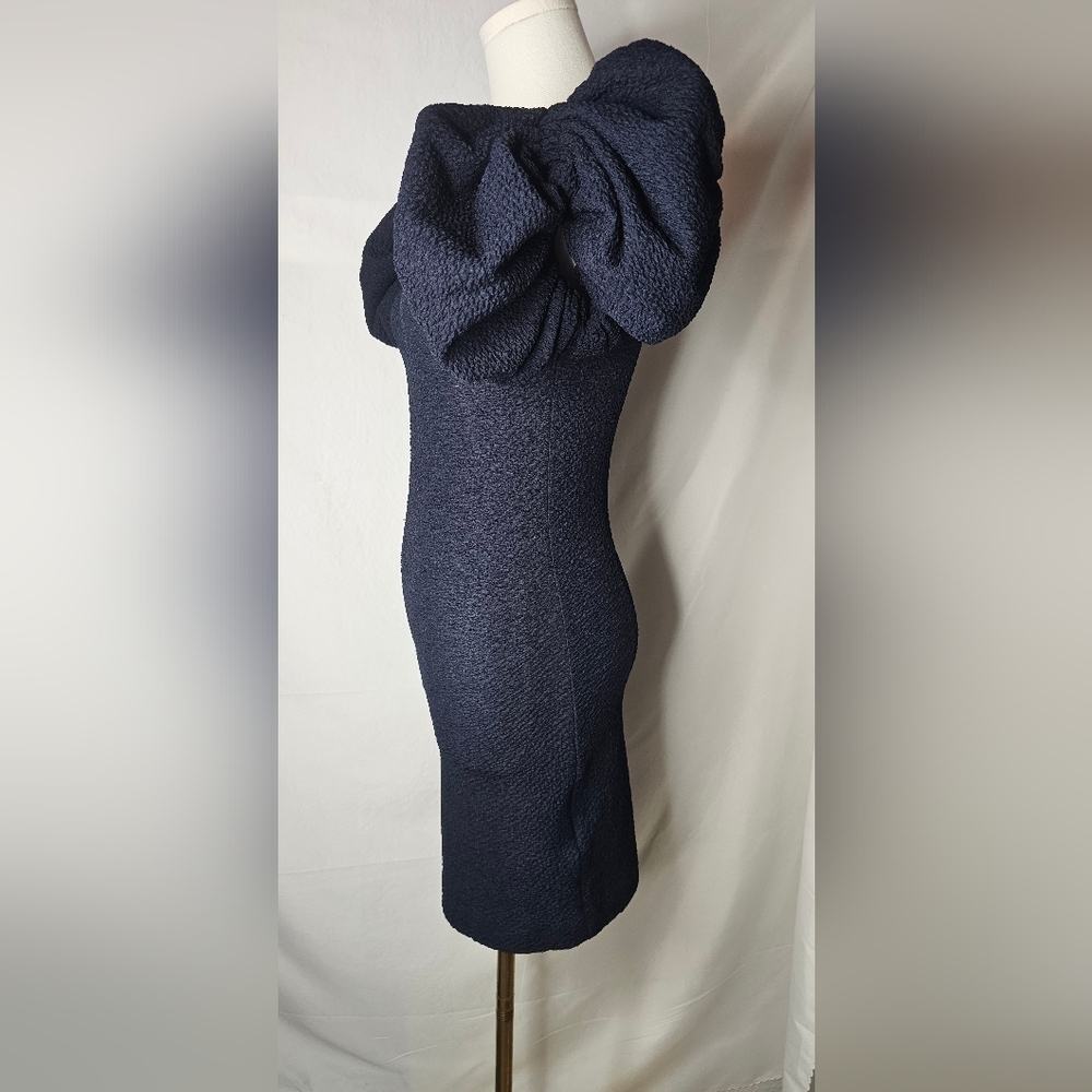 Rotate Birger Christensen Ruby Puff-Sleeve Mini Dress in Navy Blue Polyester - Picture 6 of 15